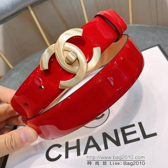 CHANEL香奈兒 18新款 30mm精品 cc經典銅扣 進口皮漆皮面料 時尚百搭款皮帶 網紅熱銷款  xfp1156